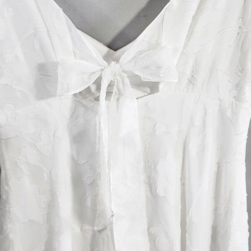 Adrianna Papell Dress Lacy Ivory Size 12 Lined Boho Embroidered Overlay Midi - Picture 8 of 16